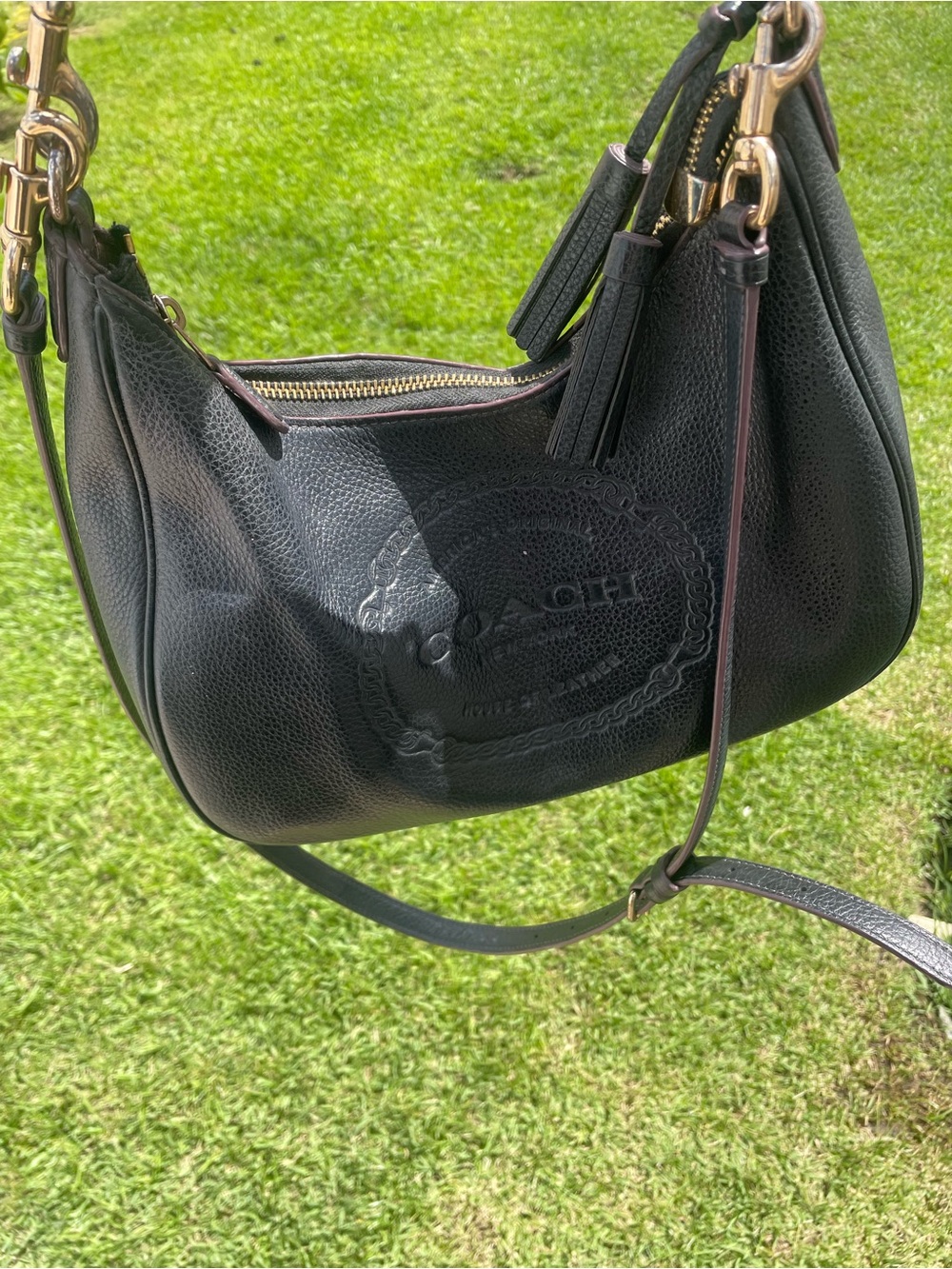 Coach Black Pebbled Leather Hobo Shoulder Bag with Gold Hardware